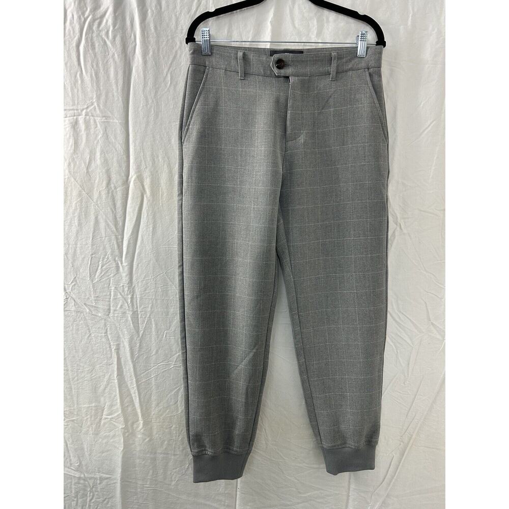 Houston Womens White Adult Plaid Jogger Pants Zip Button Size 30–30 Gray Pockets